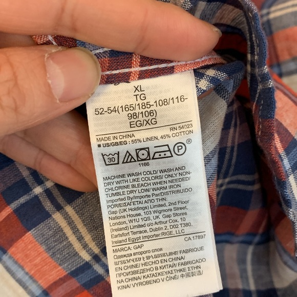 New NWT Gap Men’s Plaid Linen and Cotton Blend Button Down Casual Shirt Size XL - Picture 5 of 5